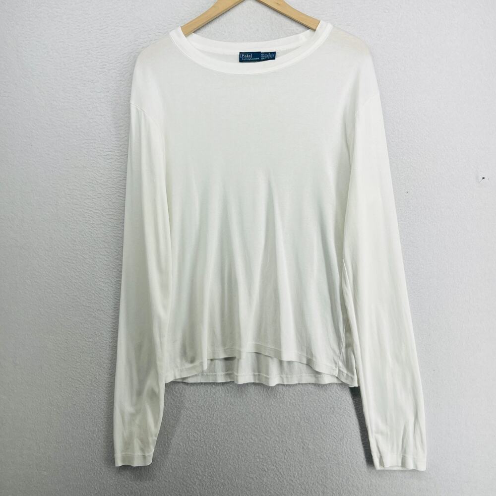 POLO RALPH LAUREN Top Womens XXL Ribbed Slim Round Neck Long Sleeve Cotton White